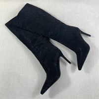 Santiag haute jaune Daim Synthétique Femme - Bottes jaunes scintillantes avec talon aiguille 1