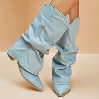 Santiag mi-haute bleu Synthétique Femme - Santiags denim bleu bout pointu 2