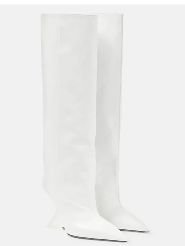 Santiag mi-haute blanc Synthétique Femme - Bottes blanches modernes à talon distinctif