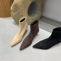 Santiag basse marron foncé Daim Femme - Élégante avec talon fin et bout pointu 3