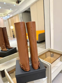 Santiag haute bleu Daim Femme - Élégant bout pointu avec boucle dorée 2