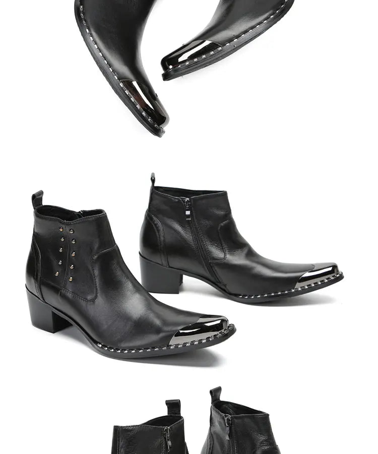 Santiag mi-haute noir Cuir Homme - Bout métallique avec clous et texture croco 6