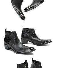 Santiag mi-haute noir Cuir Homme - Bout métallique avec clous et texture croco 6