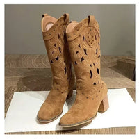 Santiag haute beige Simili Cuir Femme - Broderie western et petits clous. 3
