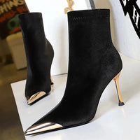 Bottine à talon noir Daim Synthétique Femme - Bout pointu doré chic et moderne 3