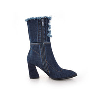 Botte haute bleu Synthétique Femme - Santiags denim avec détails effilochés 8