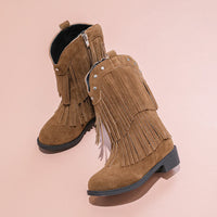 Santiag haute marron Daim Fille - Franges longues en daim décoratives 4