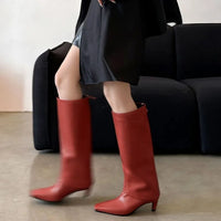 Botte haute rouge Cuir Femme - Santiags rouges élégantes à bout pointu 3