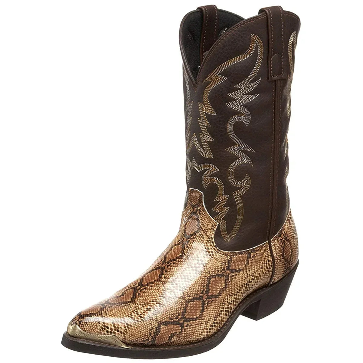 Santiag mi-haute marron Simili Cuir Homme - Style équestre avec broderies sophistiquées