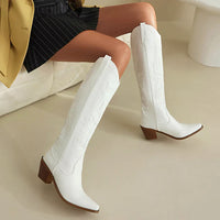 Santiag haute noir Simili Cuir Femme - Broderies géométriques, talon cubain moderne 3