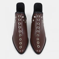 Santiag mi-haute marron Simili Cuir Femme - Bottes avec œillets métalliques symétriques 2