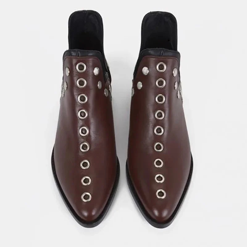 Santiag mi-haute marron Simili Cuir Femme - Élégantes avec œillets métalliques modernes 2
