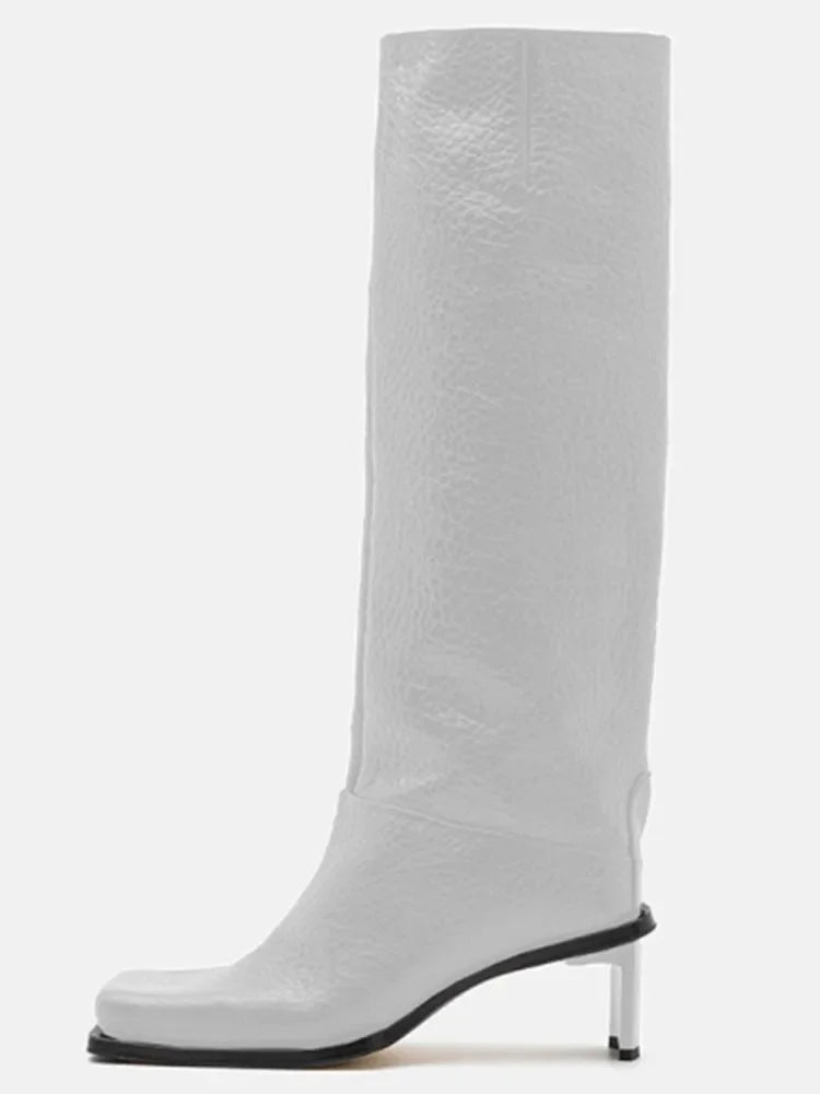 Santiag haute blanc Synthétique Femme - Élégance moderne avec bout carré audacieux
