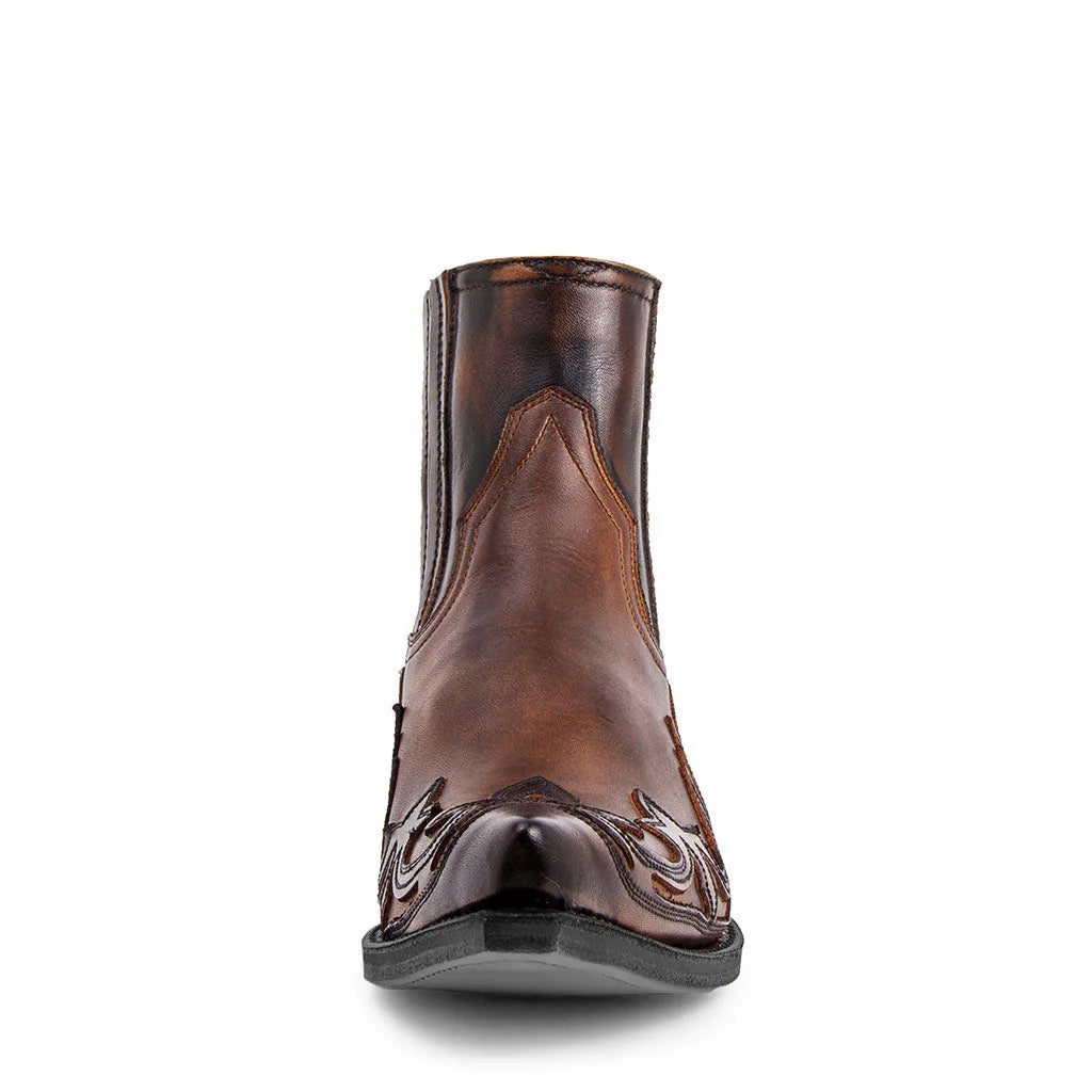 Santiag mi-haute marron Simili Cuir Homme - Broderies géométriques et bout pointu élégant 2