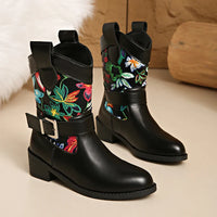 Santiag mi-haute noir Simili Cuir Femme - Broderies florales élégantes et artistiques 4