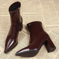 Bottine à talon marron Synthétique Femme - Santiags vernis au style western élégant 4
