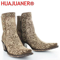 Santiag mi-haute noir Synthétique Femme - Broderies florales dorées et cloutées distinctives 4