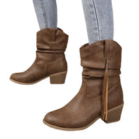 Santiag mi-haute marron Simili Cuir Femme - Franges western et talon carré moderne 3