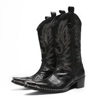 Santiag mi-haute noir Cuir Homme - Embout métallique argenté audacieux 4