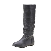 Santiag mi-haute noir Simili Cuir Femme - Bottes noires à allure épurée plissée 3