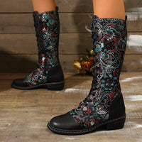 Santiag mi-haute rouge Simili Cuir Femme - Rouge vif avec broderies florales élégantes 3