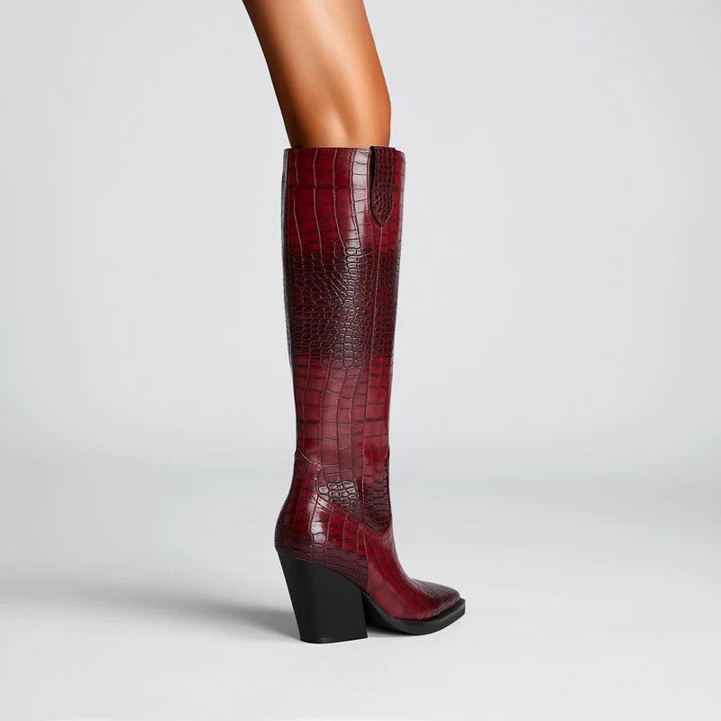 Santiag haute rouge Synthétique Femme - Motif crocodile élégant et bout pointu 4