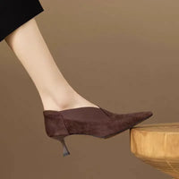 Bottine à talon marron foncé Daim Synthétique Femme - Bottines santiags à talons aiguilles chic 5