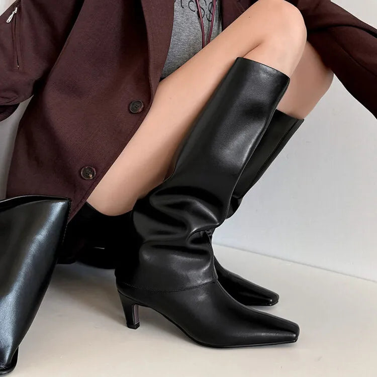 Botte haute noir Cuir Femme - Santiags noires bout carré élégantes modernes 4