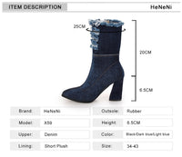 Santiag mi-haute bleu Synthétique Femme - Bottines en denim avec franges effilochées 1