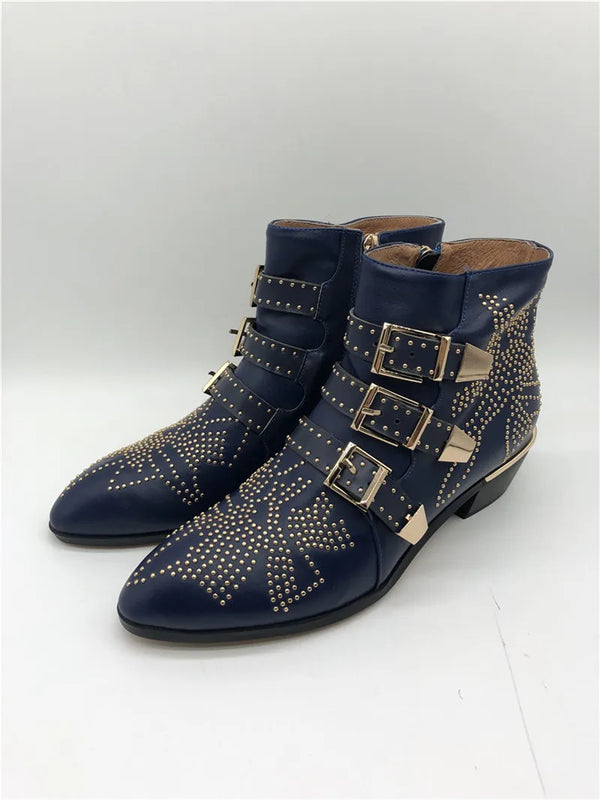 Santiag basse noir Cuir Femme - Style rétro avec clous et boucles