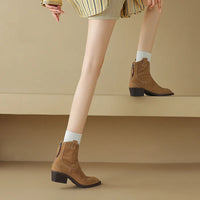 Santiag mi-haute camel Daim Femme - Bout pointu et talon cubain western 3