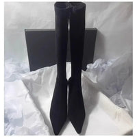 Santiag haute marron foncé Daim Synthétique Femme - Élégant bout pointu, talon aiguille 3