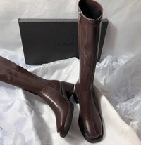 Botte haute marron Simili Cuir Femme - Santiags modernes au style épuré western 2