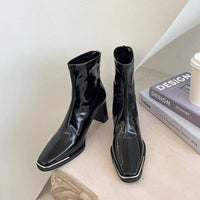 Santiag mi-haute noir Simili Cuir Femme - Bottes vernis à talons épais 2