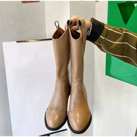 Santiag mi-haute marron foncé Simili Cuir Femme - Style western avec coutures décoratives ondulées 2