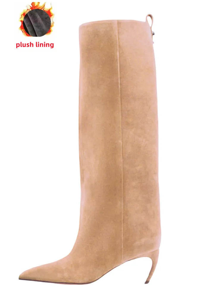 Santiag haute camel Daim Synthétique Femme - Élégantes avec bout pointu et talon fin