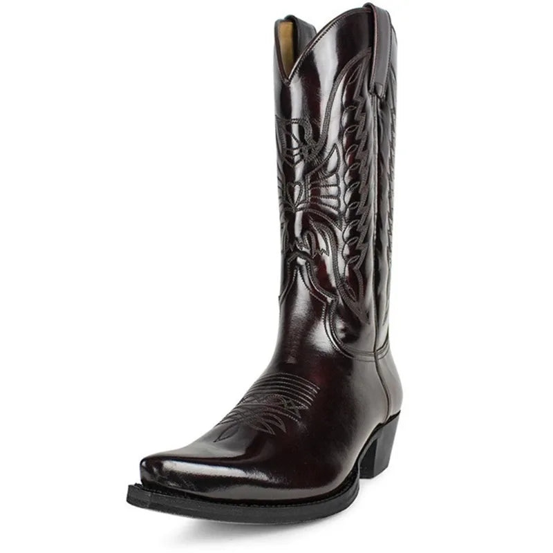 Santiag mi-haute marron foncé Simili Cuir Homme - Broderies western élégantes sur tige 3