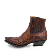 Santiag mi-haute marron Simili Cuir Homme - Broderies géométriques et bout pointu élégant 3