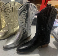 Santiag mi-haute marron Simili Cuir Femme - Bout pointu décoré et broderies élégantes 4