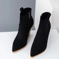 Santiag mi-haute noir Simili Cuir Femme - Talon compensé moderne et couture zigzag 2