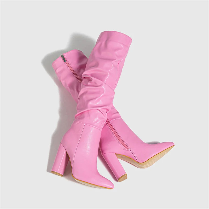 Santiag haute blanc Simili Cuir Femme - Élégance moderne avec talon carré