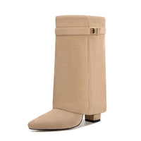 Santiag haute marron Simili Cuir Femme - Sangle dorée élégante et pratique 3