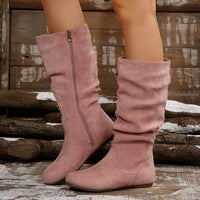 Santiag mi-haute rose Daim Synthétique Femme - Bottes plissées rose à bout rond 4