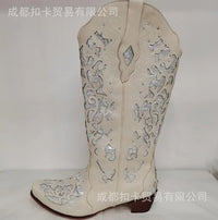 Santiag mi-haute marron Synthétique Femme - Broderies élégantes avec perles nacrées 2