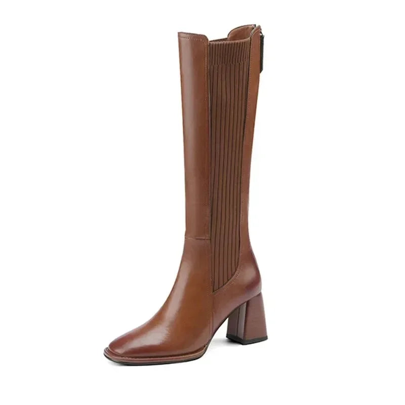 Santiag haute marron Synthétique Femme - Élégante avec insert élastique moderne