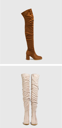 Santiag haute marron Daim Synthétique Femme - Talon carré et fermeture éclair pratique 3