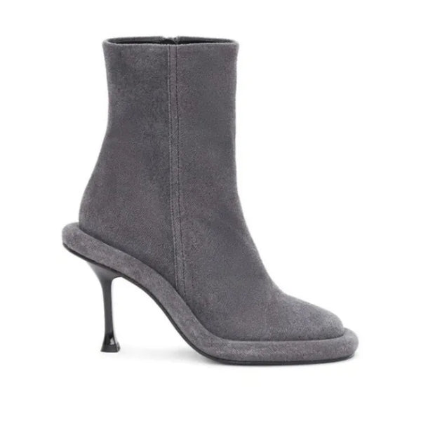 Santiag mi-haute gris Daim Synthétique Femme - Haut talon fin, bout carré élégant