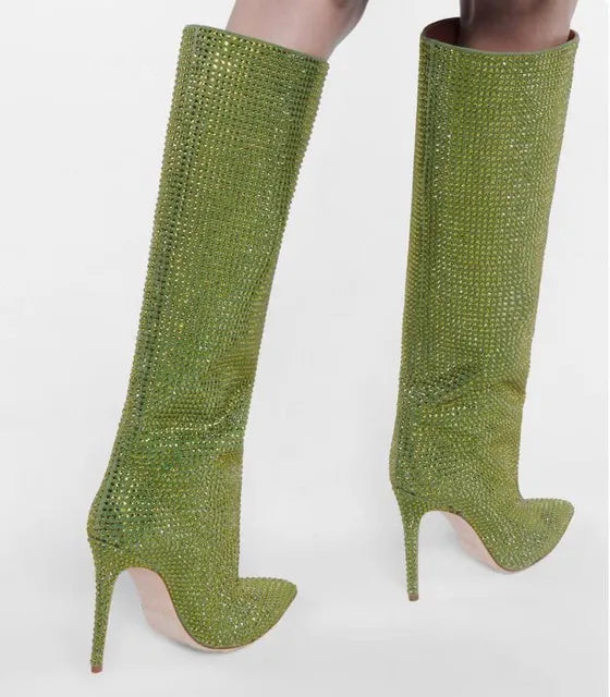 Botte haute vert Daim Synthétique Femme - Santiags vertes pailletées glamour audacieuses