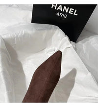 Santiag mi-haute noir Daim Femme - Bout pointu et talon incurvé élégant 3