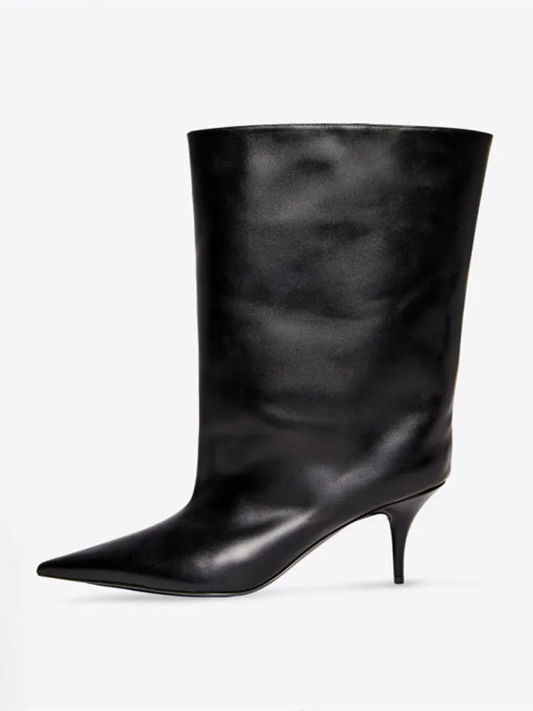 Santiag mi-haute noir Synthétique Femme - Talon aiguille et bout pointu